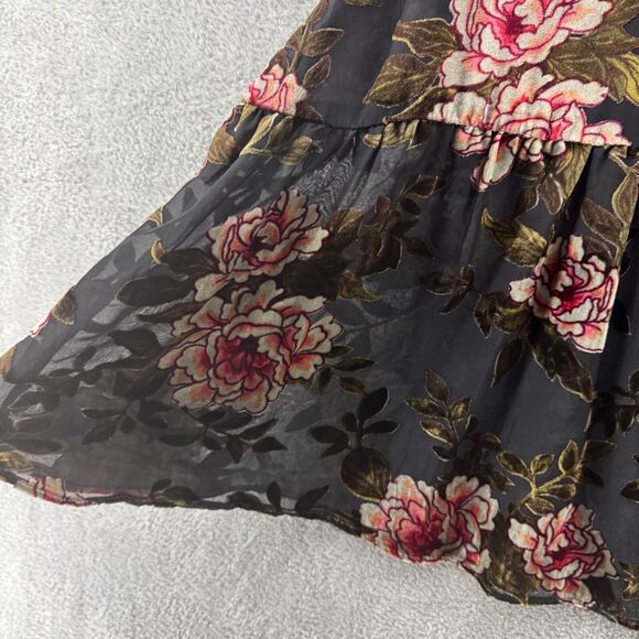 American Eagle Dress Women S Black Velvet Rose Floral Burn Out Slip V-Neck Sheer - Picture 5 of 13
